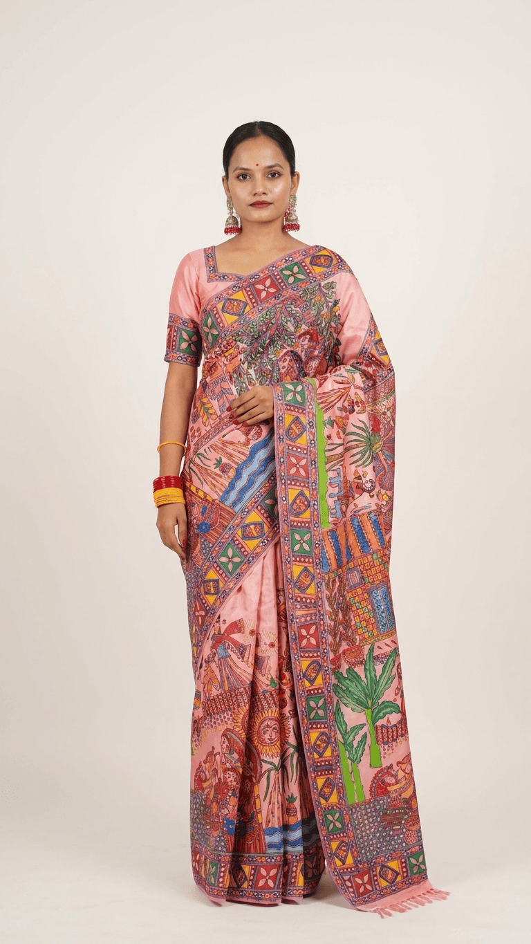Chhath Puja Story Handpainted Saree