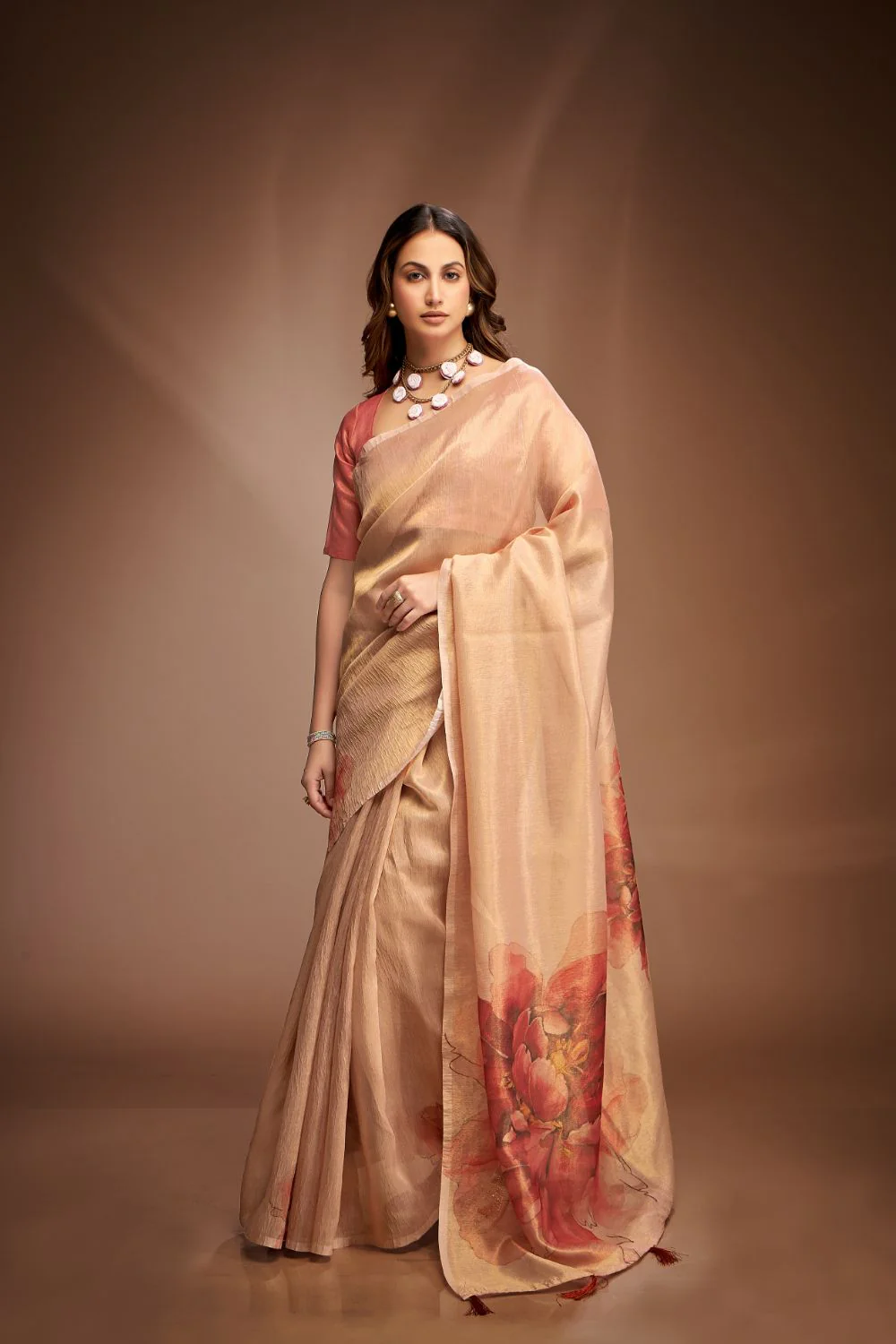 Big Floral Crushed Tissue Silk Saree