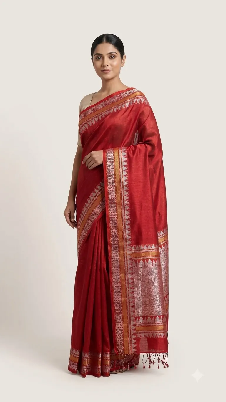 Raga Tissue Plain Gala Border Saree