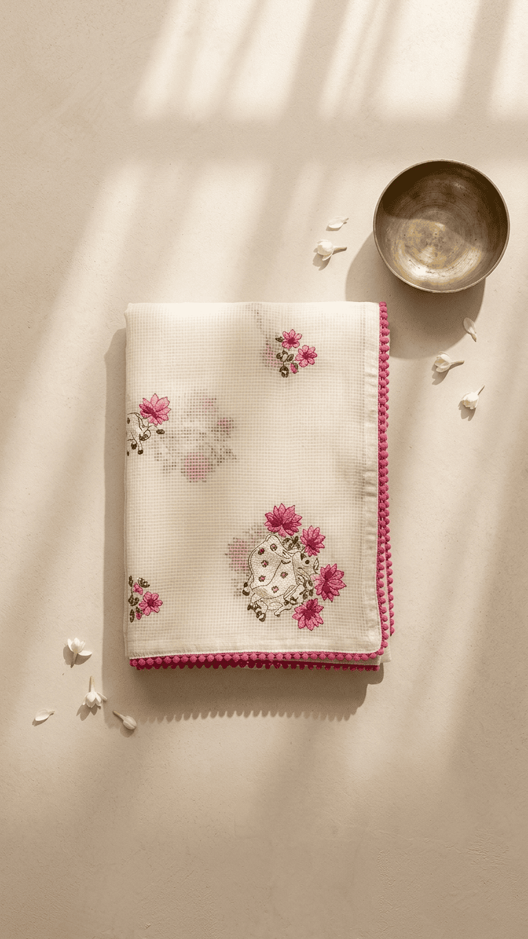 Pichwai Embroidery Kota Check Saree