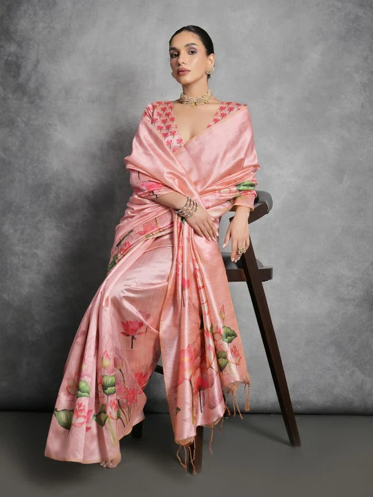 Pink Pichwai Print Silk Saree