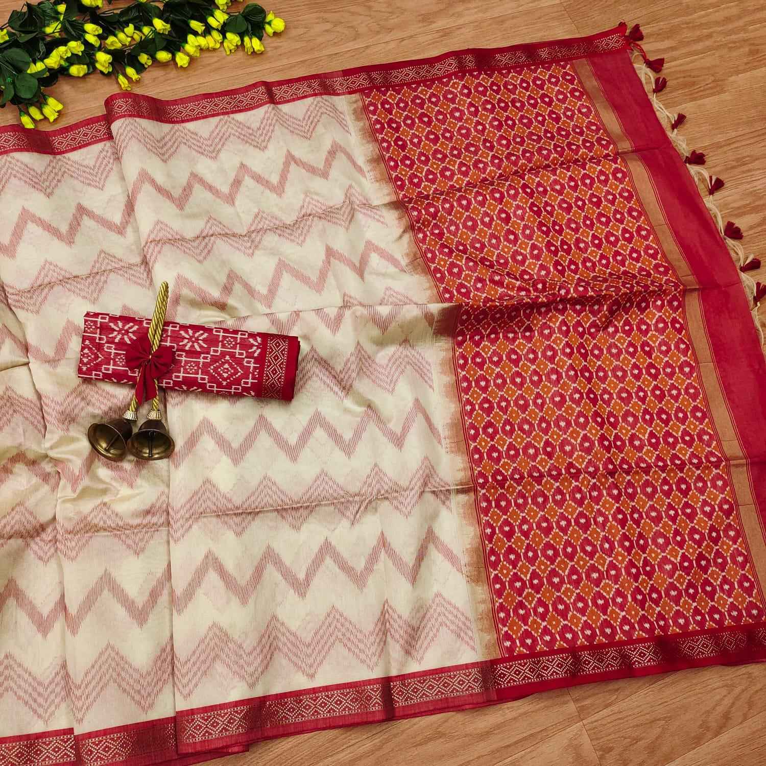 Ikkat Printed Tussar Silk Saree