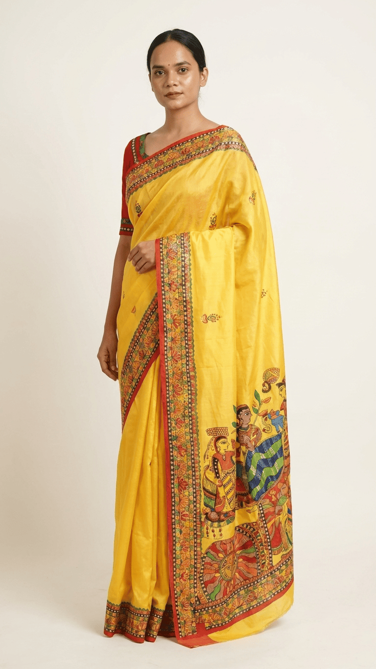 Chhath Puja Special Handpainted Saree