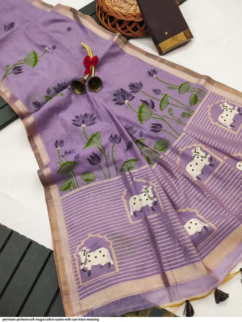 Pichwai Border Cotton Muga Saree