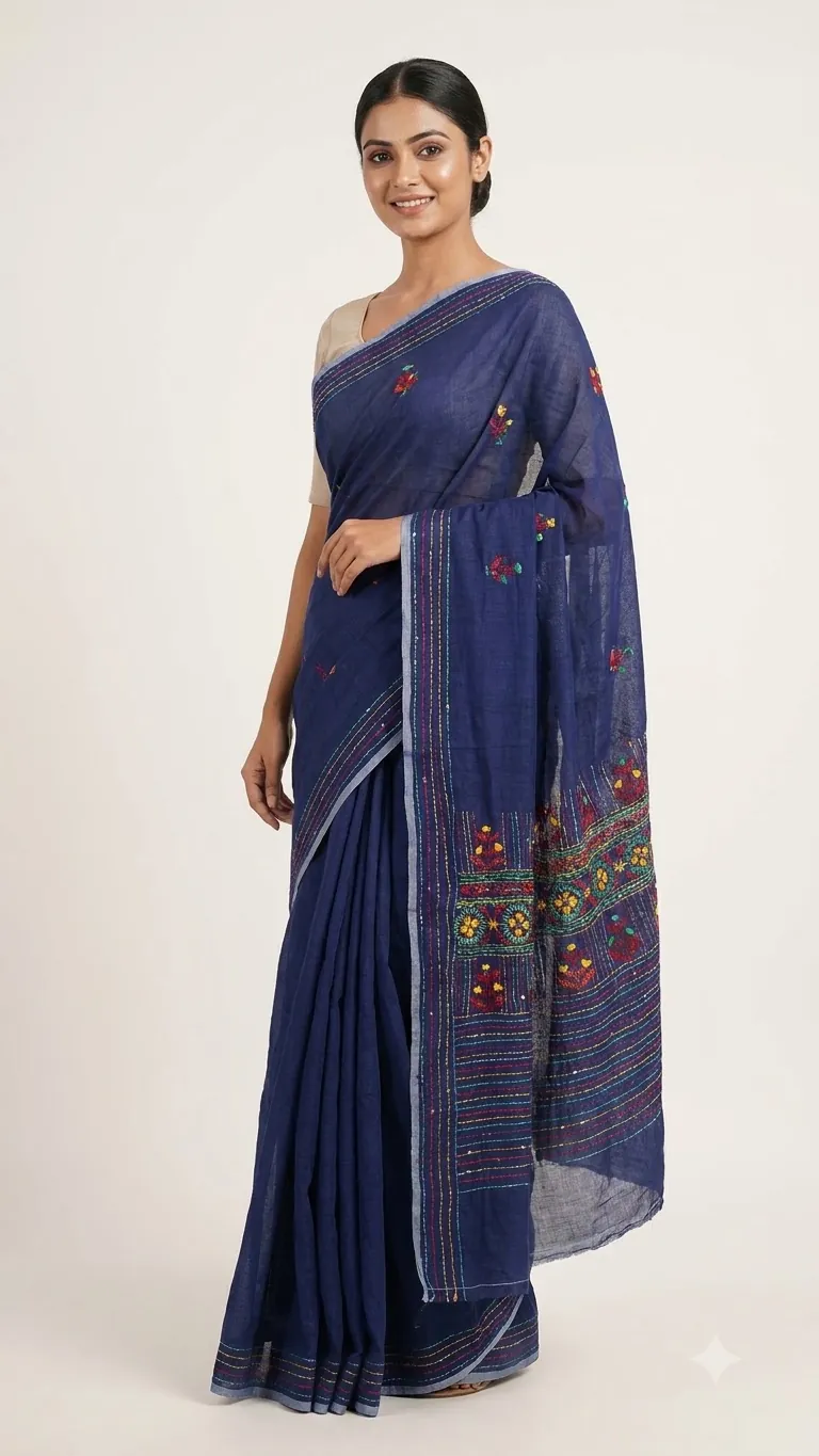 Kantha Stitch Art Silk Saree